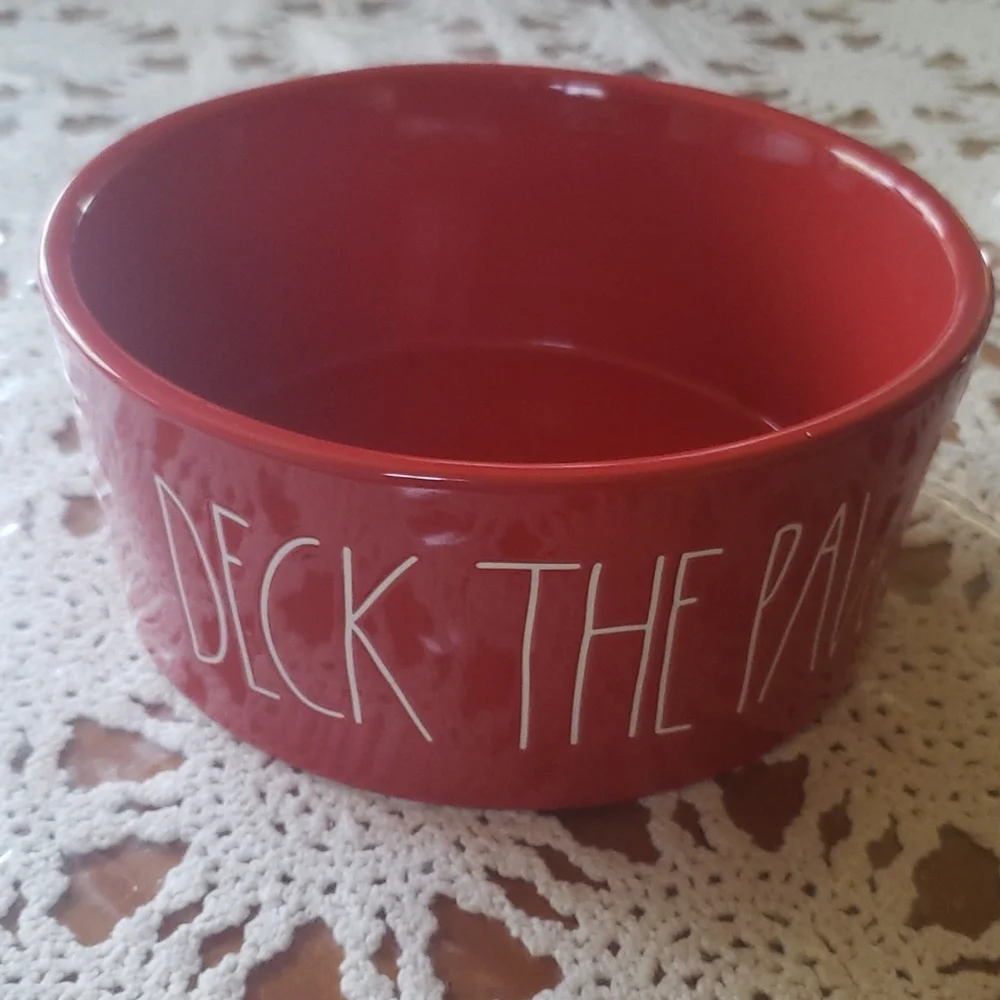 Rae Dunn Red DECK THE PAW Pets Food Water Bowl